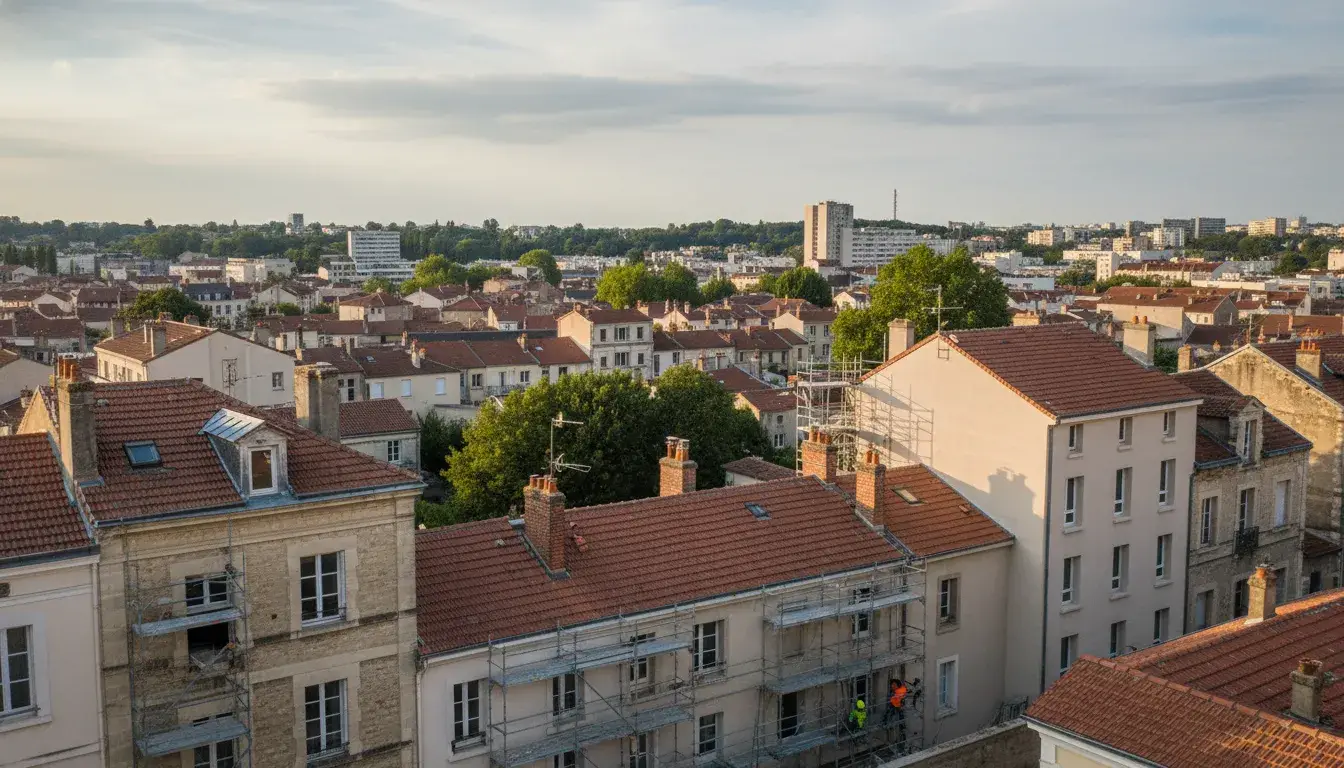 Vue sur les toits et façades de Talence, illustrant la diversité des projets de ravalement éligibles aux aides.